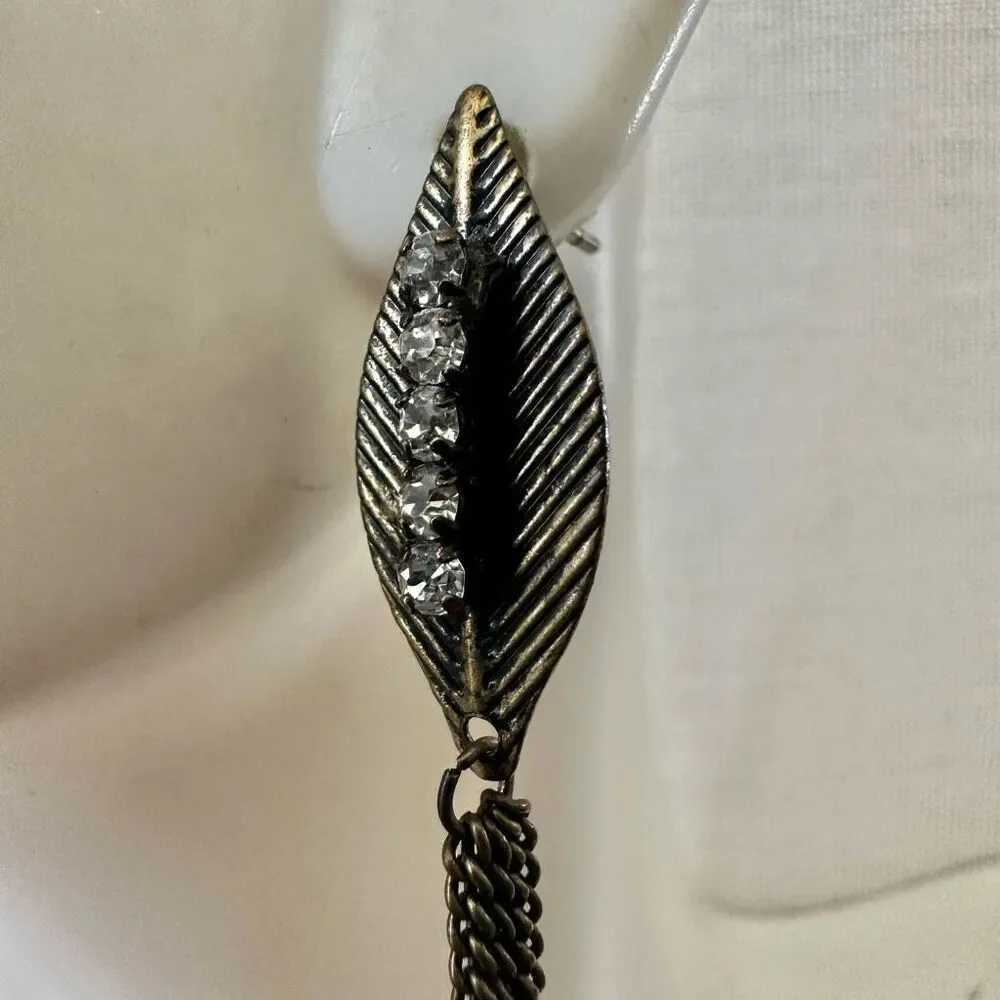 Long leaf chain statement earrings